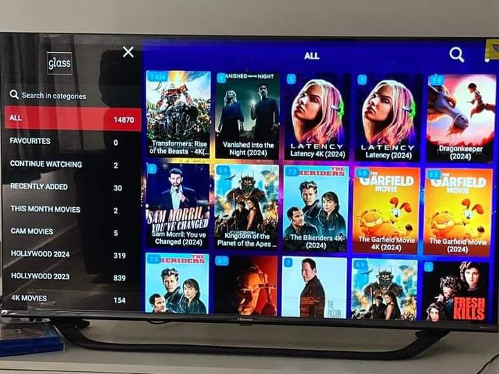 Smart TV interface displaying IPTVON sports channels and program guide